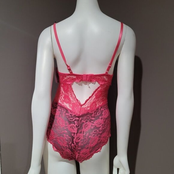 French Affair Floral Pink Lace Push-up Bodysuit Lingerie Sz Large - Picture 5 of 16